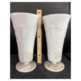 (2) INDIANA GLASS HARVEST GRAPE MILK GLASS VASES