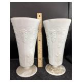 (2) INDIANA GLASS HARVEST GRAPE MILK GLASS VASES