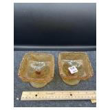2 PC SMALL AMBER PEDESTAL BOWLS