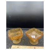 2 PC SMALL AMBER PEDESTAL BOWLS