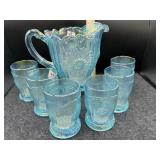 MOSSER GLASS DELILAH PITCHER W/ (6) GLASSES IN...