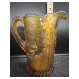 LG WRIGHT AMBER GLASS PITCHER- WREATHED CHERRY