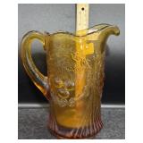 LG WRIGHT AMBER GLASS PITCHER- WREATHED CHERRY