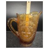 LG WRIGHT AMBER GLASS PITCHER- WREATHED CHERRY