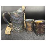 IMPERIAL LUSTRE ROSE WATER PITCHER & (2) GLASSES