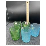 (5) TUMBLERS - (2) BLUE, (3) GREEN