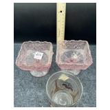 (2) PINK CANDY DISHES + CHERRY TUMBLER