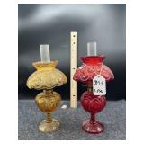 2  RUBY RED & AMBER SMALL KEROSENE LAMPS