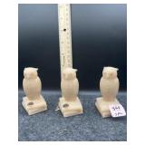 3 TAN OWL ON BOOKS PAPERWEIGHTS
