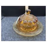 AMBER GLASS BUTTER DISH