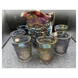 IMPERIAL GRAPE PATTERN CARAMEL GLASS PITCHER &