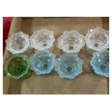 (4) CLEAR (3) BLUE (1) GREEN DUNCAN SALT CELLARS