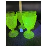 (5) LG WRIGHT URANIUM GLASS DAISY & BUTTON GOBLET