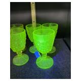 (5) LG WRIGHT URANIUM GLASS DAISY & BUTTON GOBLET