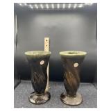 2 GREEN HULL VASES