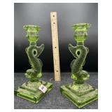 PAIR OF GREEN DOLPHIN CANDLE STICKS