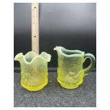 WREATHED CHERRY VASELINE CREAMER & SUGAR