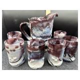 IMERIAL SLAG GLASS PITCHER & 6 CUPS -