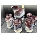 IMPERIAL SLAG GLASS PITCHER & 6 CUPS -