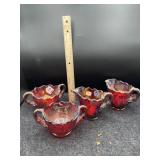 4 PC IMPERIAL ACANTHUS LEAF RED CARNIVAL CREAM & S