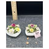 2 HEART SHAPED BONE CHINA WITH FLOWERS