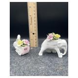2 PC BONE CHINA W/ FLOWERS FIGURINES
