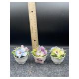 3 BONE CHINA BOWLS W/ FLOWERS