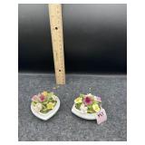 2 HEART SHAPED BONE CHINA WITH FLOWERS