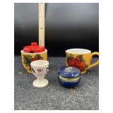 4 PC CREAM & SUGAR, PILL BOX, & EGG CUP