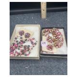 2 BOXES "PINKISH" COLORED NECKLACE & EARRING SETS