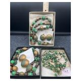 3 SETS GREEN COLORED NECKLACE & EARRINGS