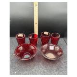 6 PC RUBY RED CUPS & BOWLS