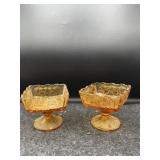 2 PC SMALL AMBER PEDESTAL BOWLS
