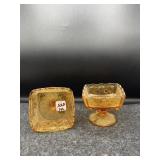 2 PC SMALL AMBER PEDESTAL BOWLS