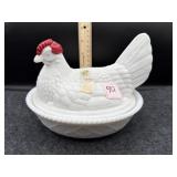 MILK GLASS HEN ON  NEST