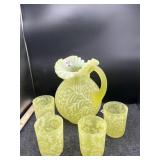 FENTON VASELINE WATER PITCHER & (4) GLASSES