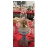 BLUE ELECTRIFIED OIL LAMP STYLE TABLE LAMP (NO SHA