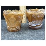 2 PC SLAG GLASS TOOTHPICK HOLDERS