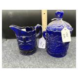 MOSSER CRACKED LEAF COBALT BLUE CREAMER & SUGAR