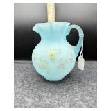 FENTON BLUE SATIN ART GLASS PITCHER