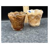 2 PC SLAG GLASS TOOTHPICK HOLDERS