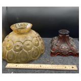 RUBY RED OIL LAMP BASE & AMBER DAISY & BUTTONS