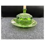L.E. SMITH GREEN MOON & STARS BUTTER DISH