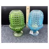 2  - HOBNAIL FAIRY LAMPS - 1 GREEN 1 BLUE