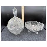 2 PC CRYSTAL CANDY DISH & COVERED CRYSTAL CANDY