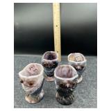 4 PC SLAG GLASS OWL SUGARS