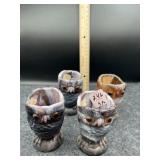 4 PC SLAG GLASS OWL SUGARS