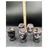 5 PC SLAG GLASS OWL SUGARS