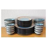 32pc. Elama Blue Sage Double Bowl Stoneware Set