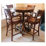 Vintage Solid Wood Pedestal Pub Table w/ Chairs